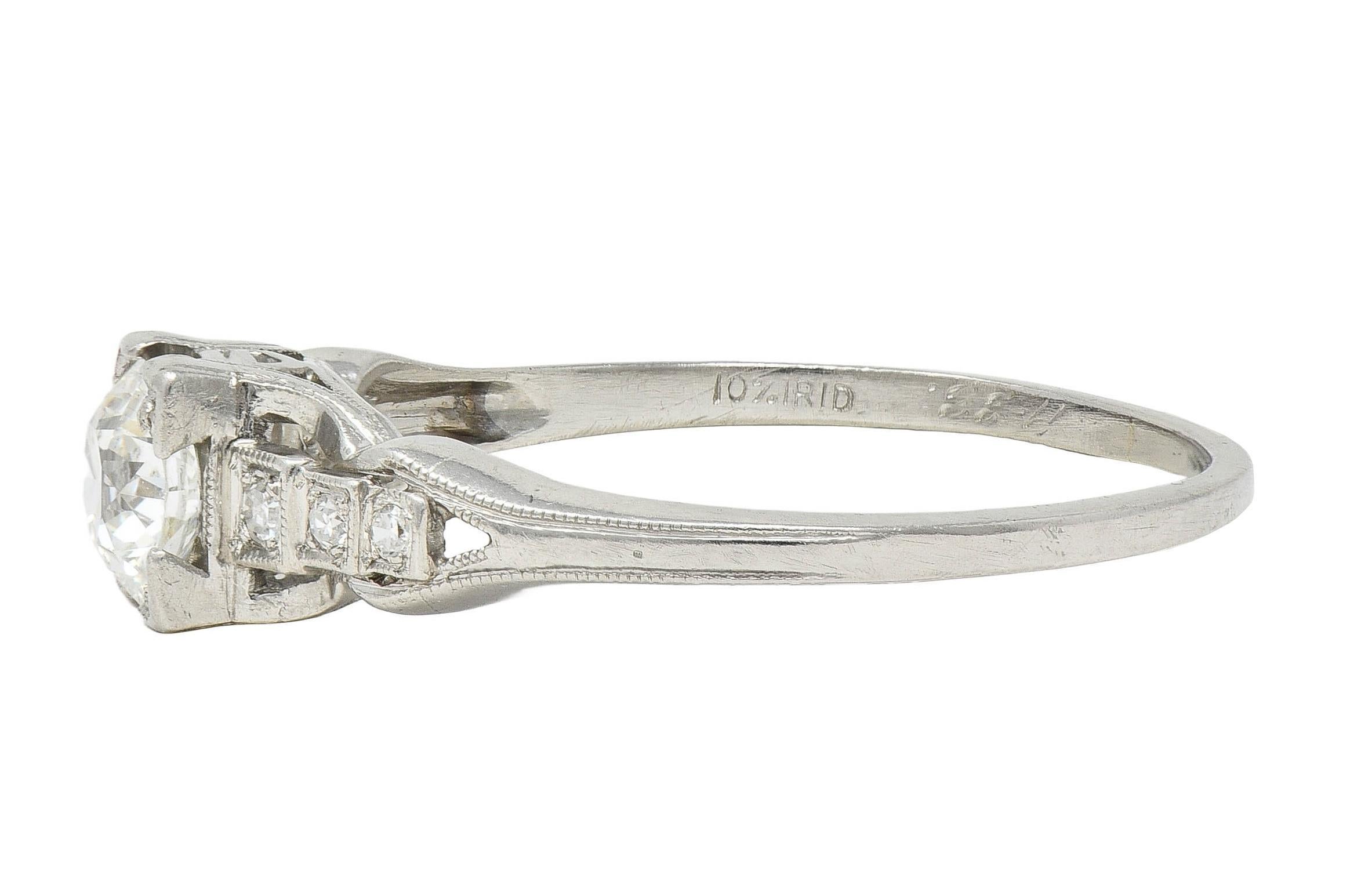 Art Deco 1933 0.68 CTW Diamond Platinum Vintage Stepped Engagement Ring For Sale 1