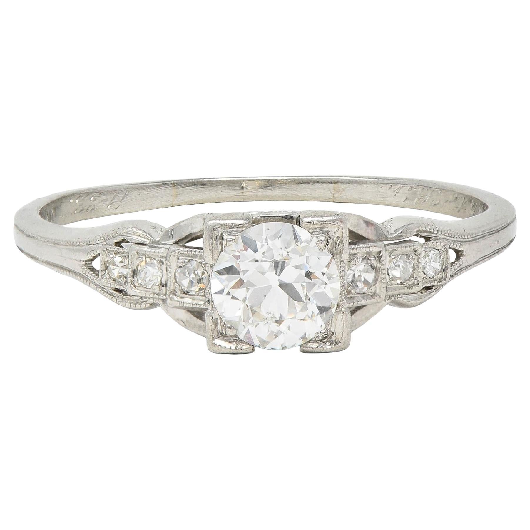 Art Deco 1933 0.68 CTW Diamond Platinum Vintage Stepped Engagement Ring