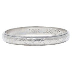 Art Deco 1933 18 Karat White Gold Vintage Pansy Wedding Band Ring