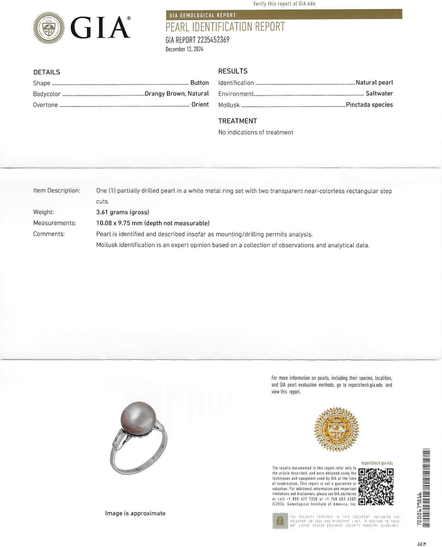 Art Deco 1933 Natural Saltwater Pearl Diamond Platinum Vintage Cocktail Ring For Sale 5