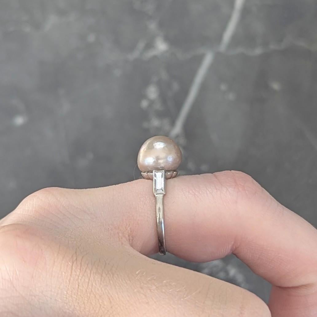 Art Deco 1933 Natural Saltwater Pearl Diamond Platinum Vintage Cocktail Ring For Sale 4