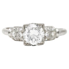 Art Deco 1935 1.11 Carats Old European Cut Diamond Platinum Engagement Ring