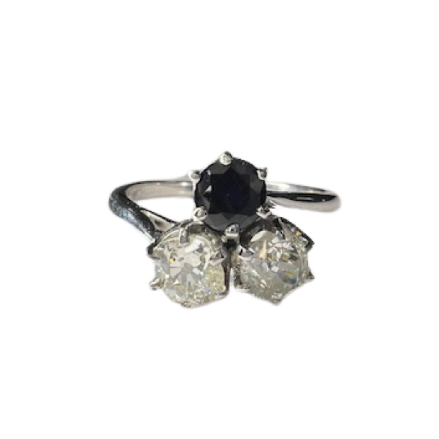 Art Deco 1935 Diamanti da 1,22 carati e 0,69 carati  Anello moda con zaffiro In condizioni buone in vendita a MADRID, ES