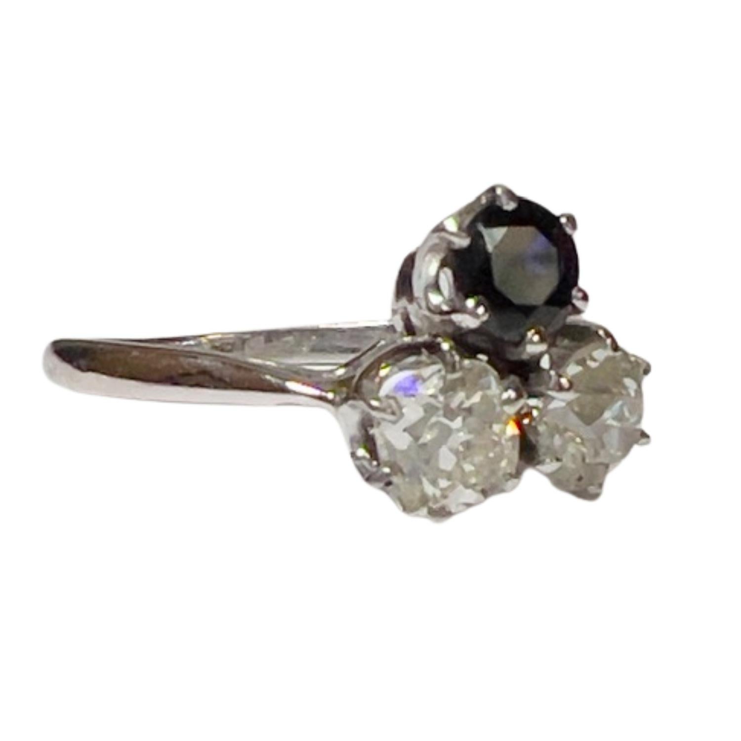 Donna Art Deco 1935 Diamanti da 1,22 carati e 0,69 carati  Anello moda con zaffiro in vendita