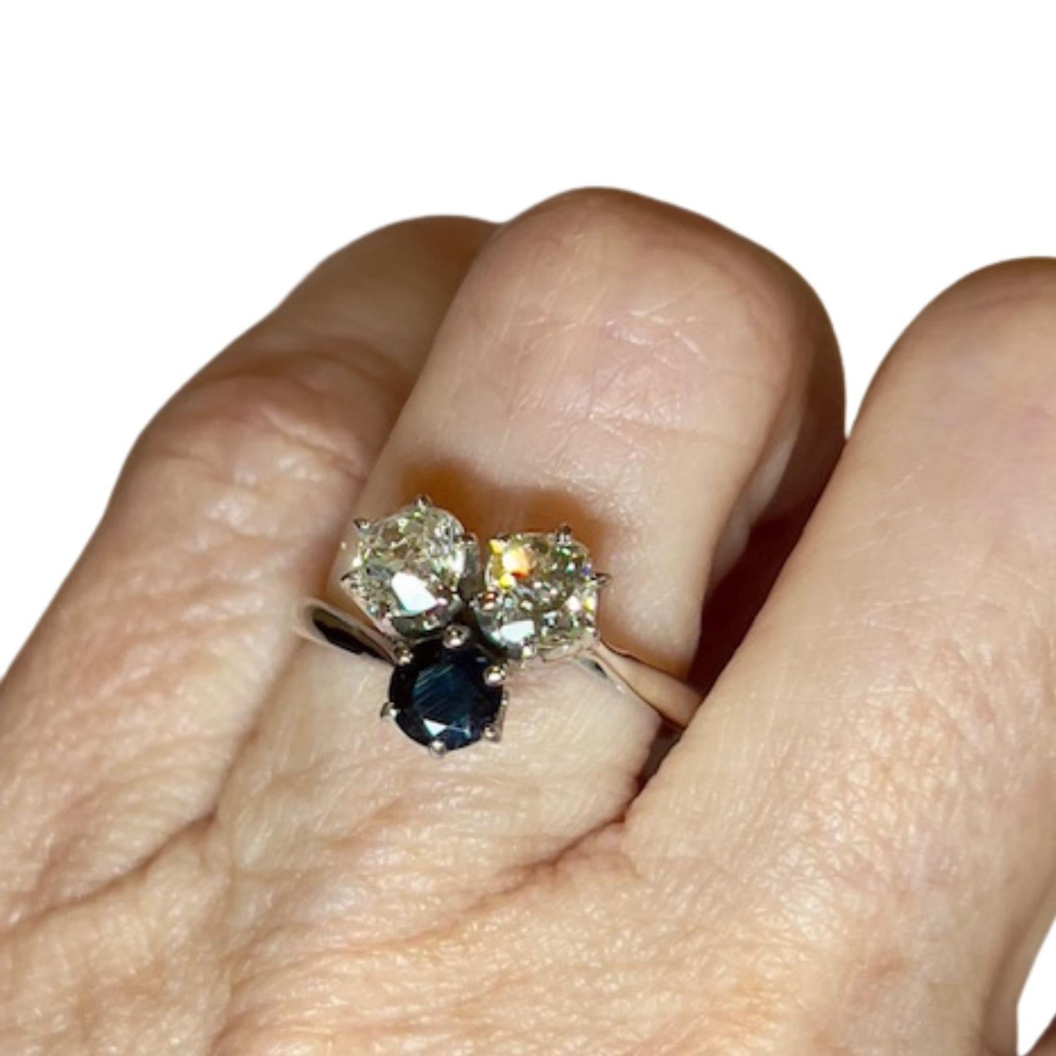 Art Deco 1935 Diamanti da 1,22 carati e 0,69 carati  Anello moda con zaffiro in vendita 1