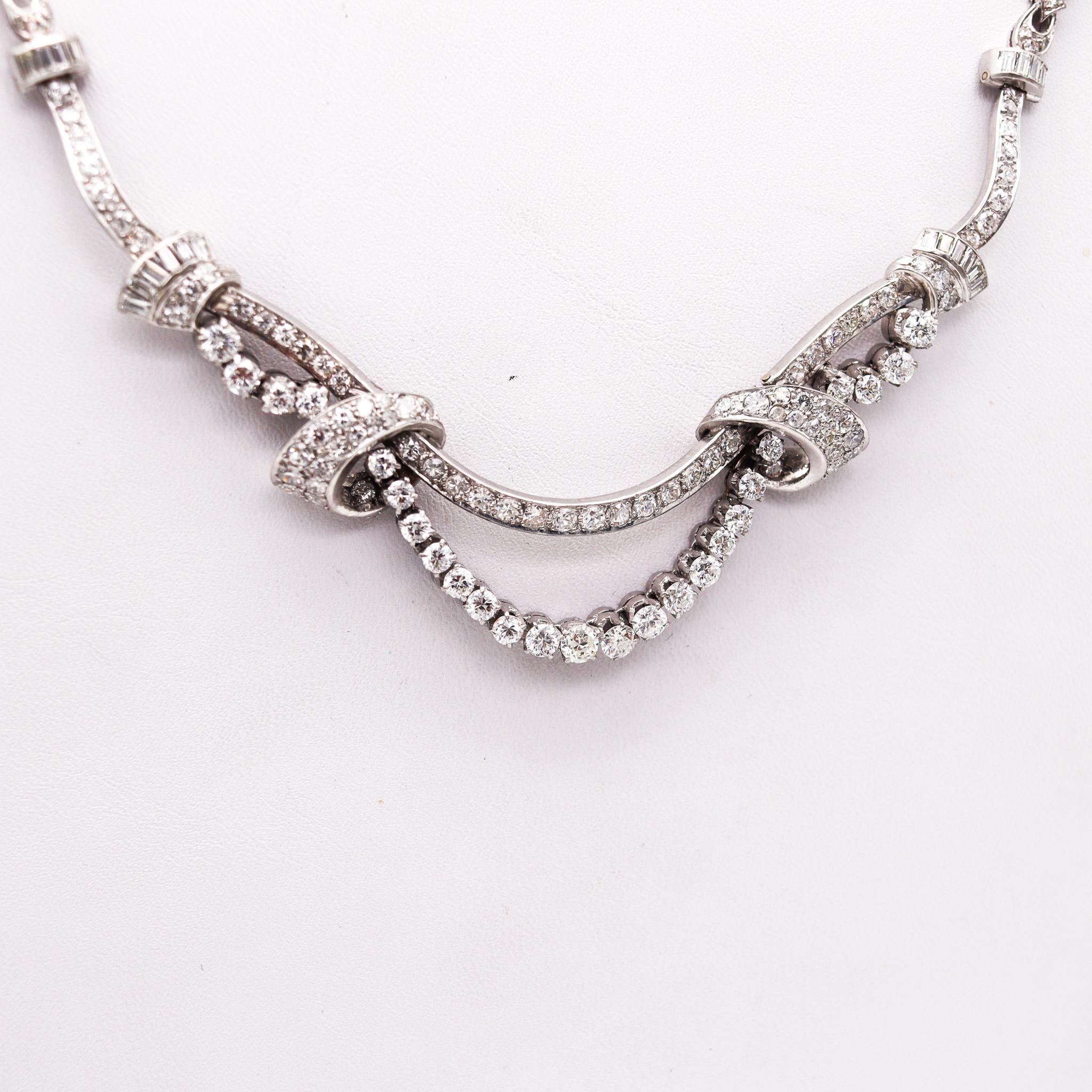 Art deco garlands necklace with diamonds.

Exceptional diamonds set necklace, created in America during the art deco period, back in the 1935. This beautiful movie star necklace was crafted with double garlands in solid platinum and embellished with