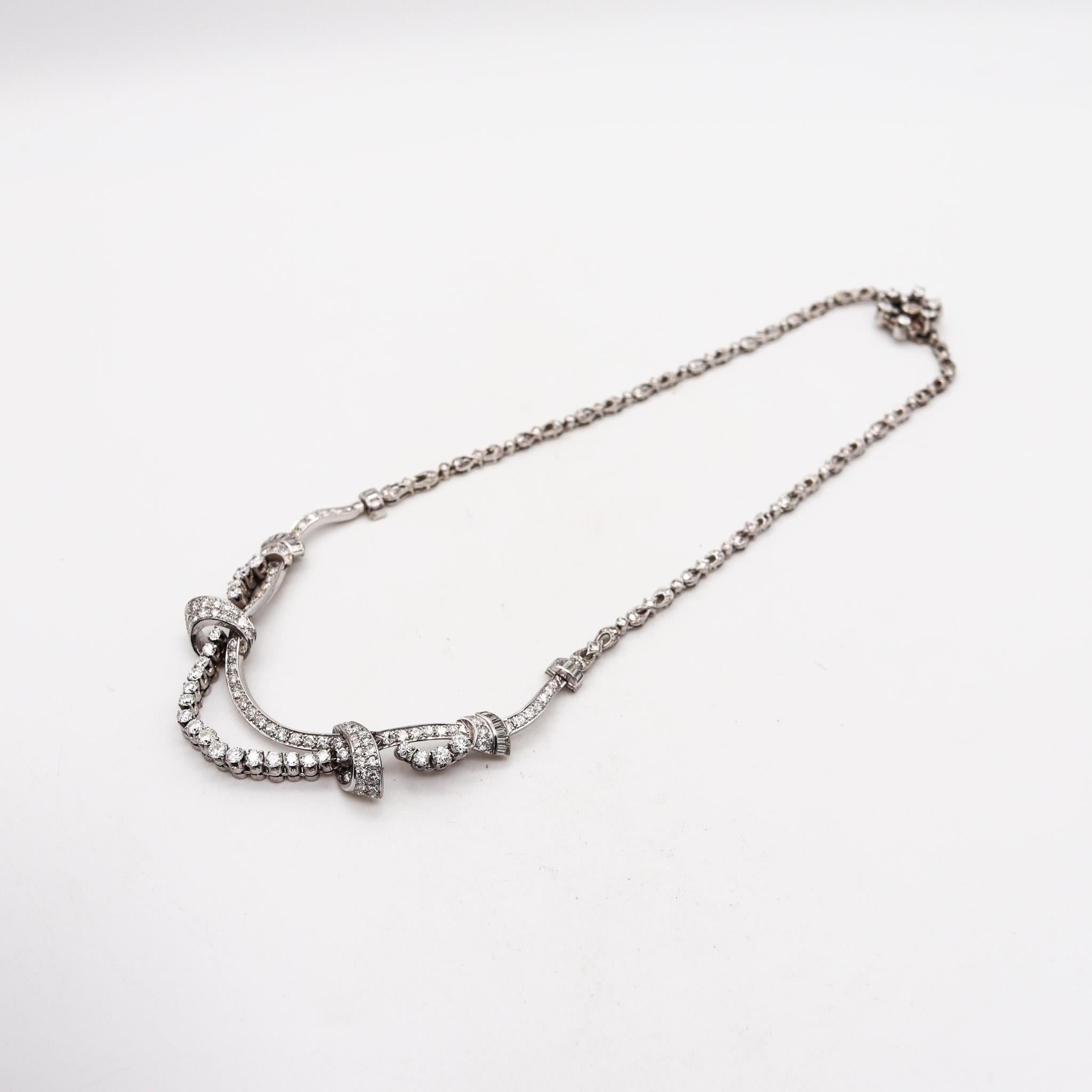 Mixed Cut Art Deco 1935 American Garlands Necklace In Platinum With 12.68 Ctw In Diamonds For Sale