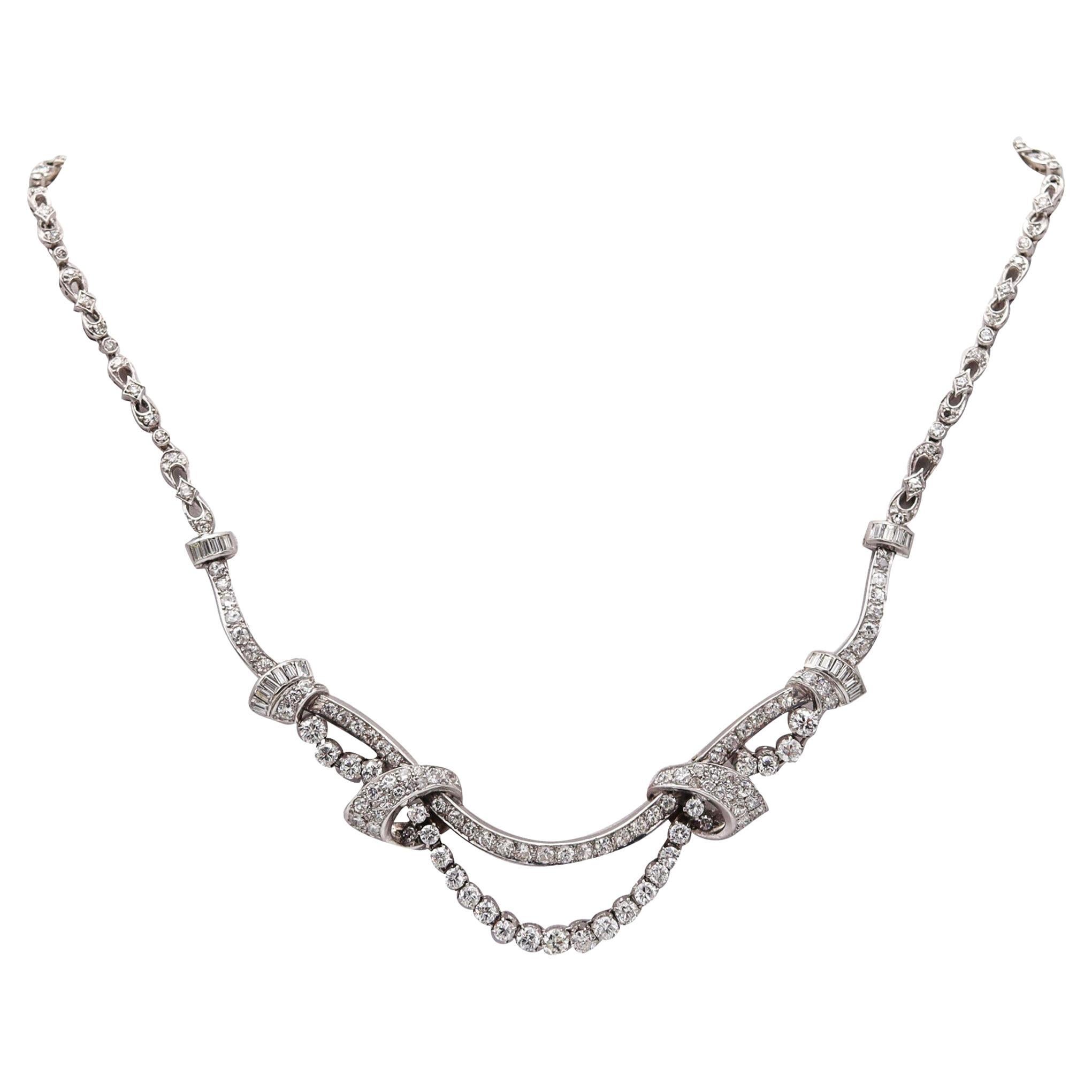 Art Deco 1935 American Garlands Necklace In Platinum With 12.68 Ctw In Diamonds