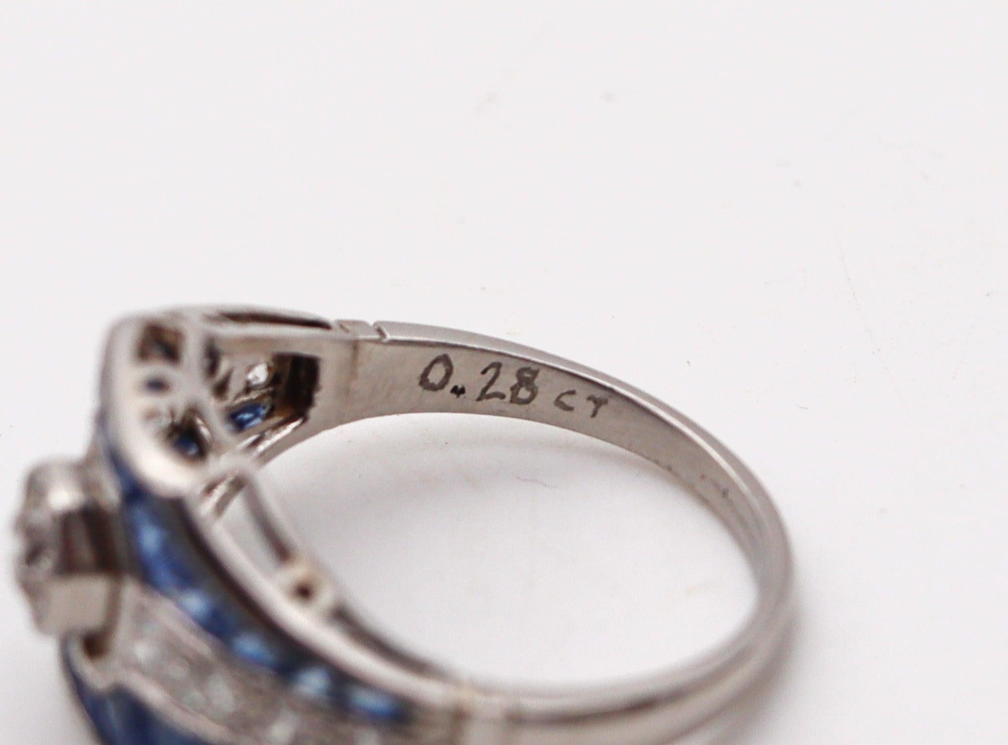 ART DECO 1935 Bandring aus Platin mit 1,58 Karat Diamanten und blauen Saphiren Damen im Angebot