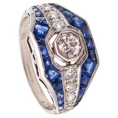 Anillo ART DECO 1935 en platino con 1,58 quilates de diamantes y zafiros azules
