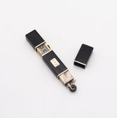 ART-DECO 1935 Accendino per orologi a scomparsa smaltato nero in oro giallo 14Kt