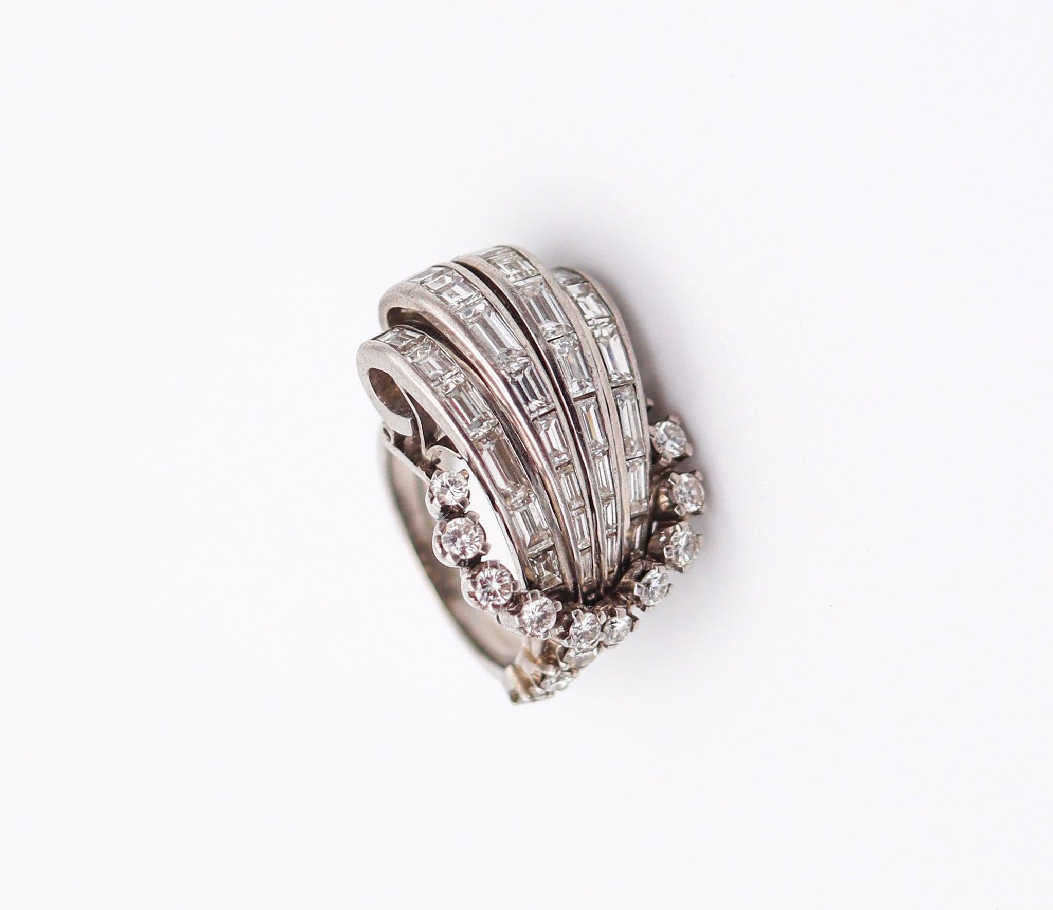 ART DECO 1935 Cocktailring aus massivem Platin mit 3,24 Karat Diamanten im gemischten Schliff (Art déco)