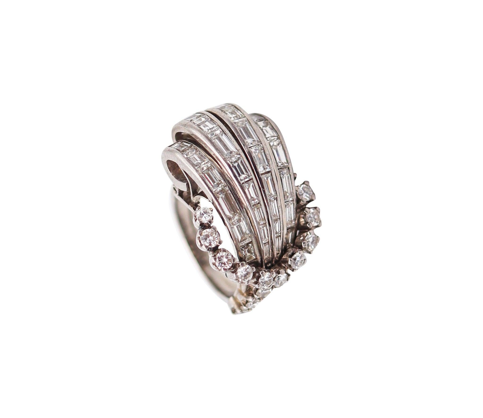 ART DECO 1935 Cocktailring aus massivem Platin mit 3,24 Karat Diamanten im gemischten Schliff 1