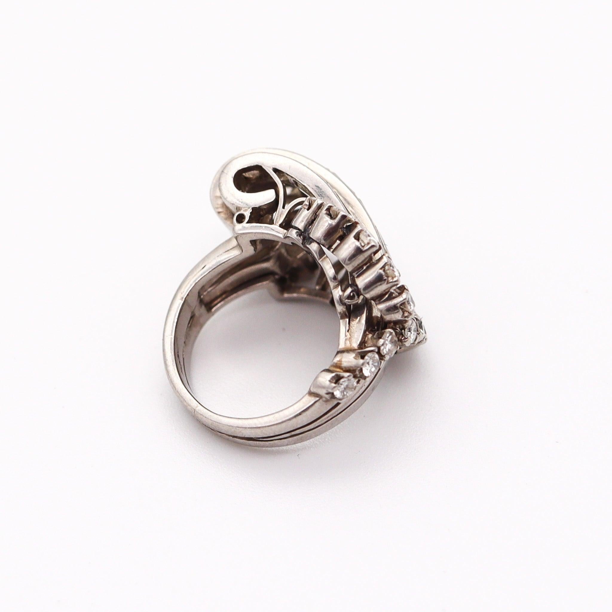 ART DECO 1935 Cocktailring aus massivem Platin mit 3,24 Karat Diamanten im gemischten Schliff 2