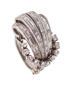ART DECO 1935 Cocktailring aus massivem Platin mit 3,24 Karat Diamanten im gemischten Schliff