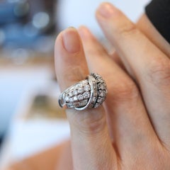 ART DECO 1935 Cocktail Ring In Solid Platinum With 4.11 Ctw Mixed Cuts Diamonds