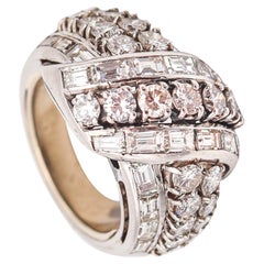 Anillo de cóctel ART DECO 1935 en platino macizo con diamantes talla mixta de 4,11 qt