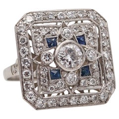 Art Deco 1935 Square Ring In Platinum With 1.89 Ctw In Diamonds And Sapphires