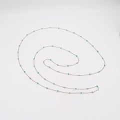 ART DECO 1935 Stations Necklace Sautoir In Platinum European Diamonds & Emeralds