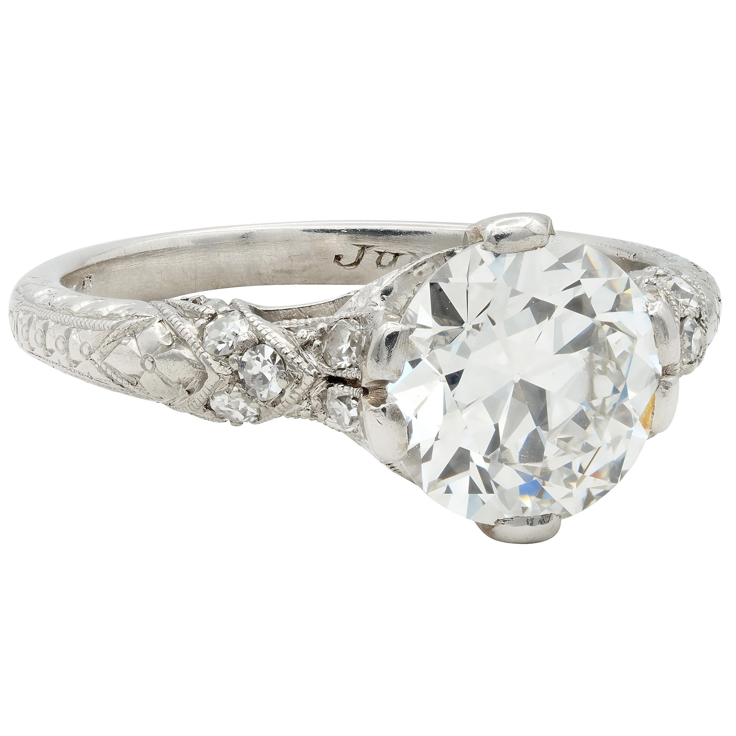 Art Déco Anello di fidanzamento vintage in platino con diamante vecchio taglio europeo Art of Vintage 1936 1,90 in vendita