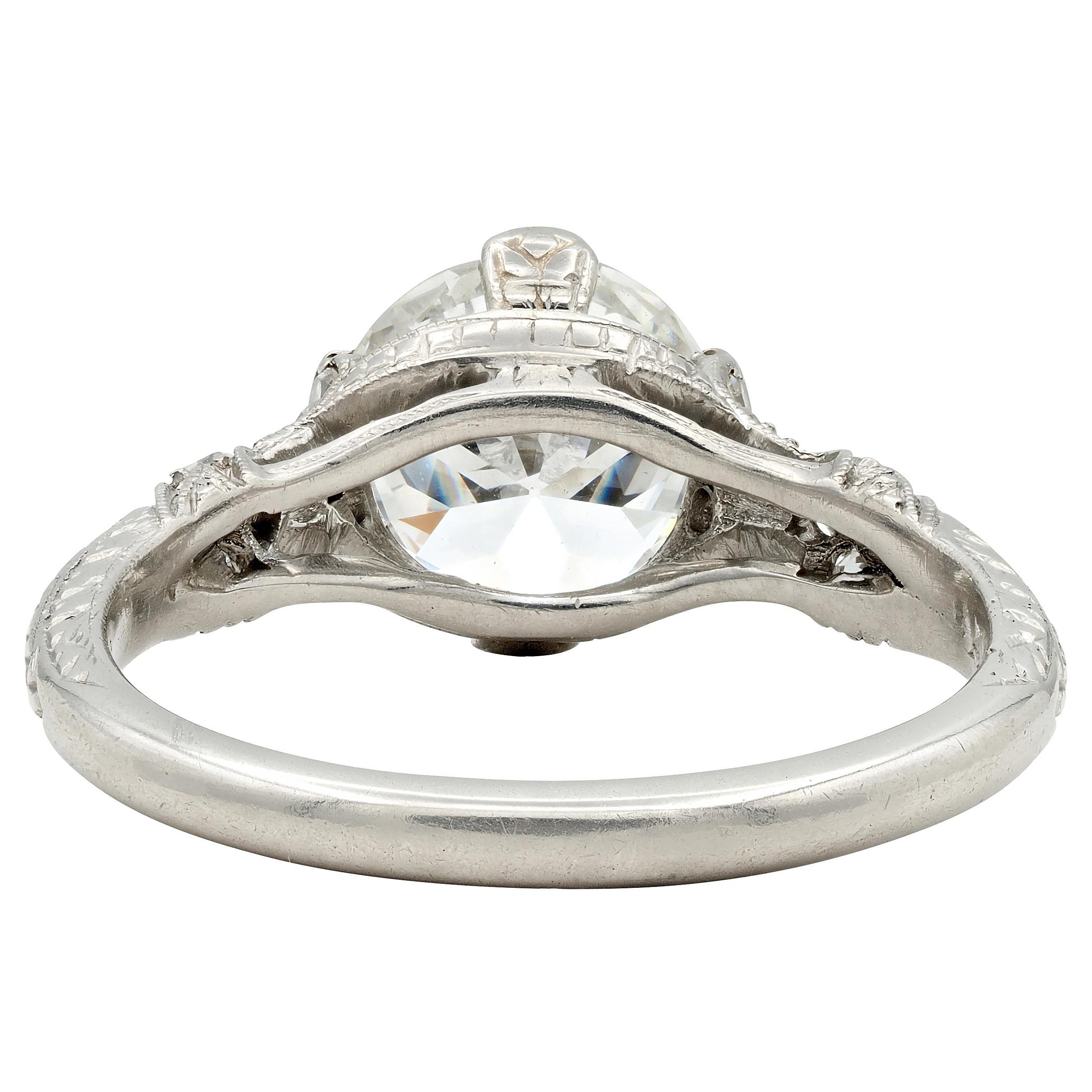 Anello di fidanzamento vintage in platino con diamante vecchio taglio europeo Art of Vintage 1936 1,90 In condizioni ottime in vendita a Philadelphia, PA