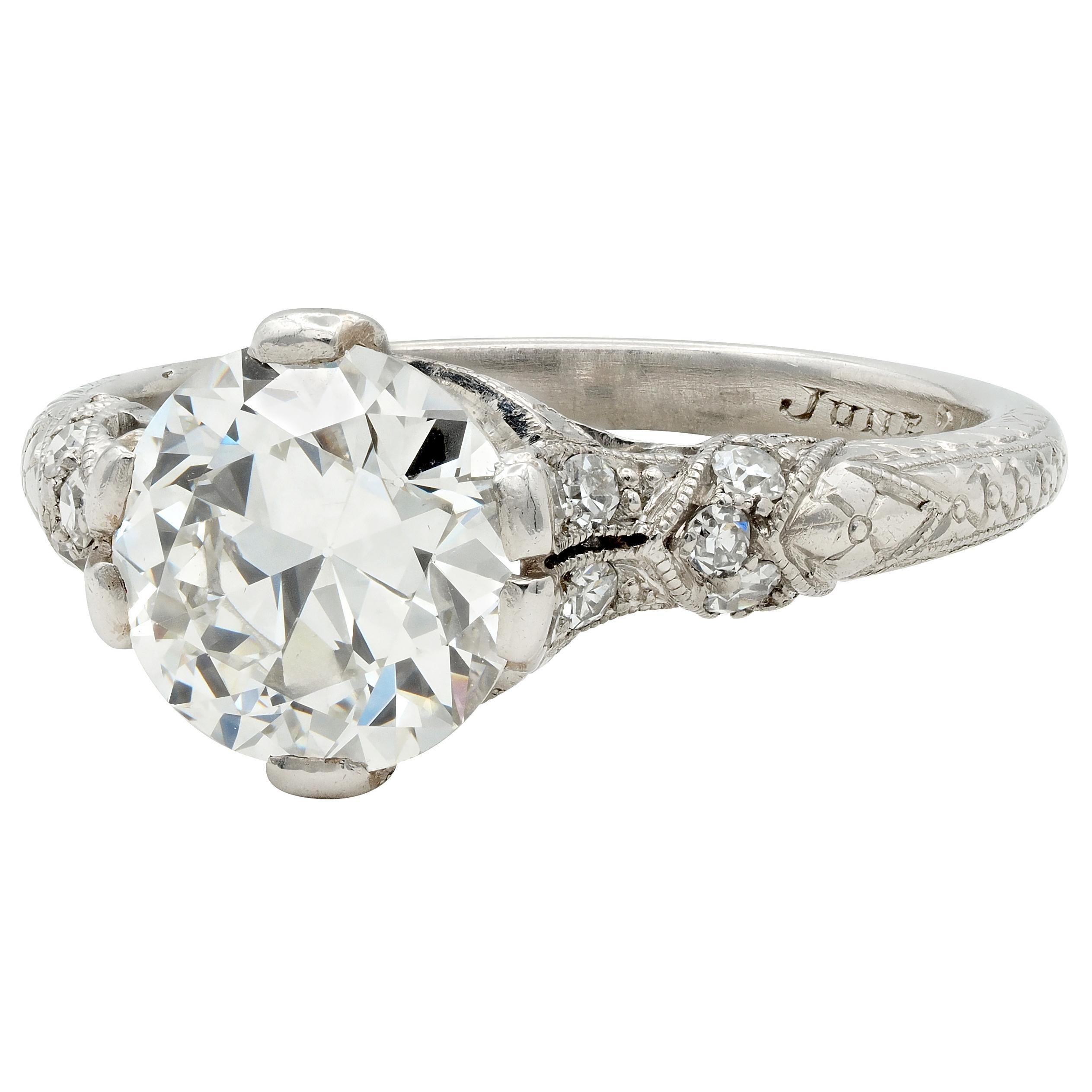 Anello di fidanzamento vintage in platino con diamante vecchio taglio europeo Art of Vintage 1936 1,90 in vendita 1