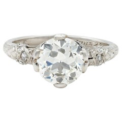 Art Deco 1936 1.90 Old European Cut Diamond Platinum Vintage Engagement Ring