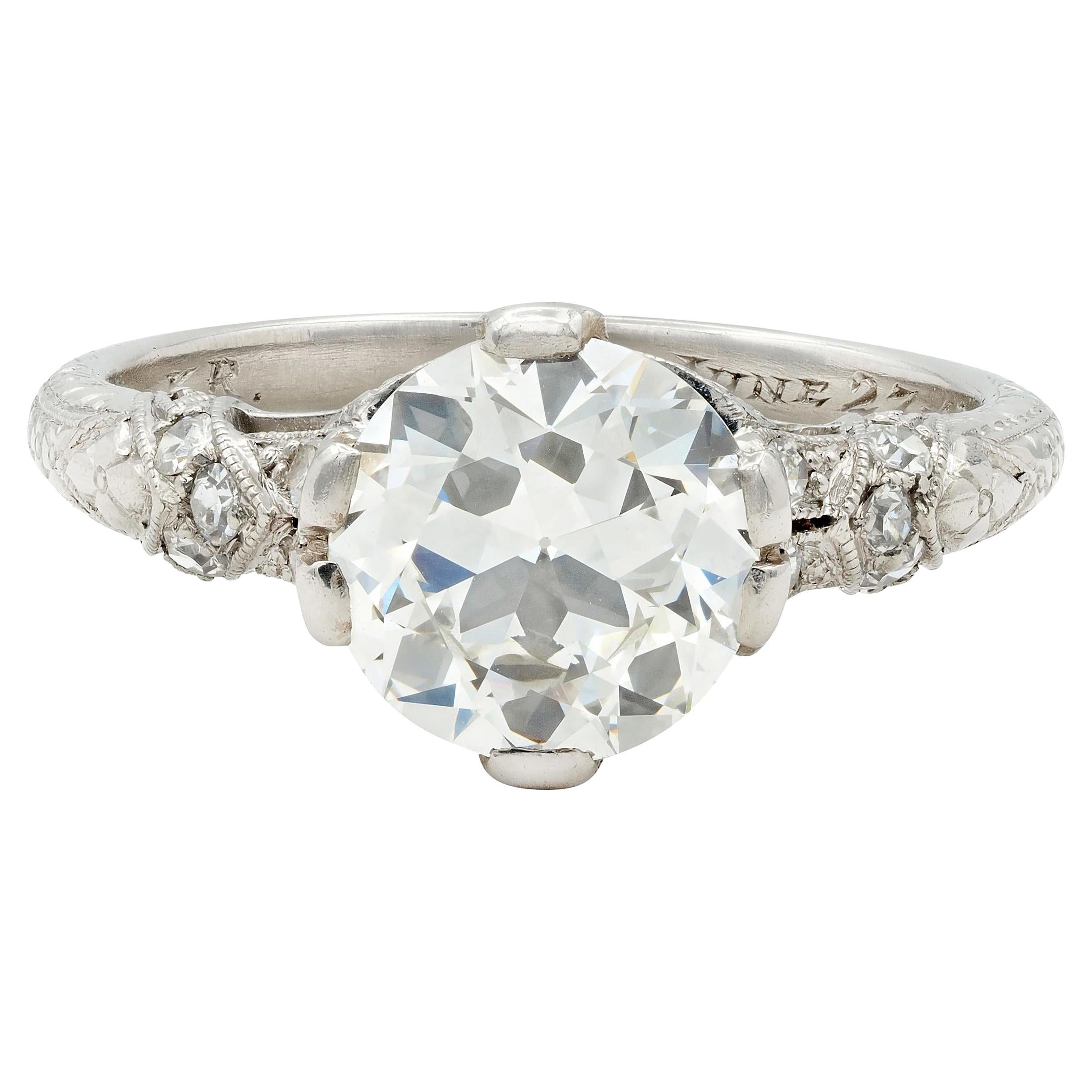 Art Deco 1936 1.90 Old European Cut Diamond Platinum Vintage Engagement Ring