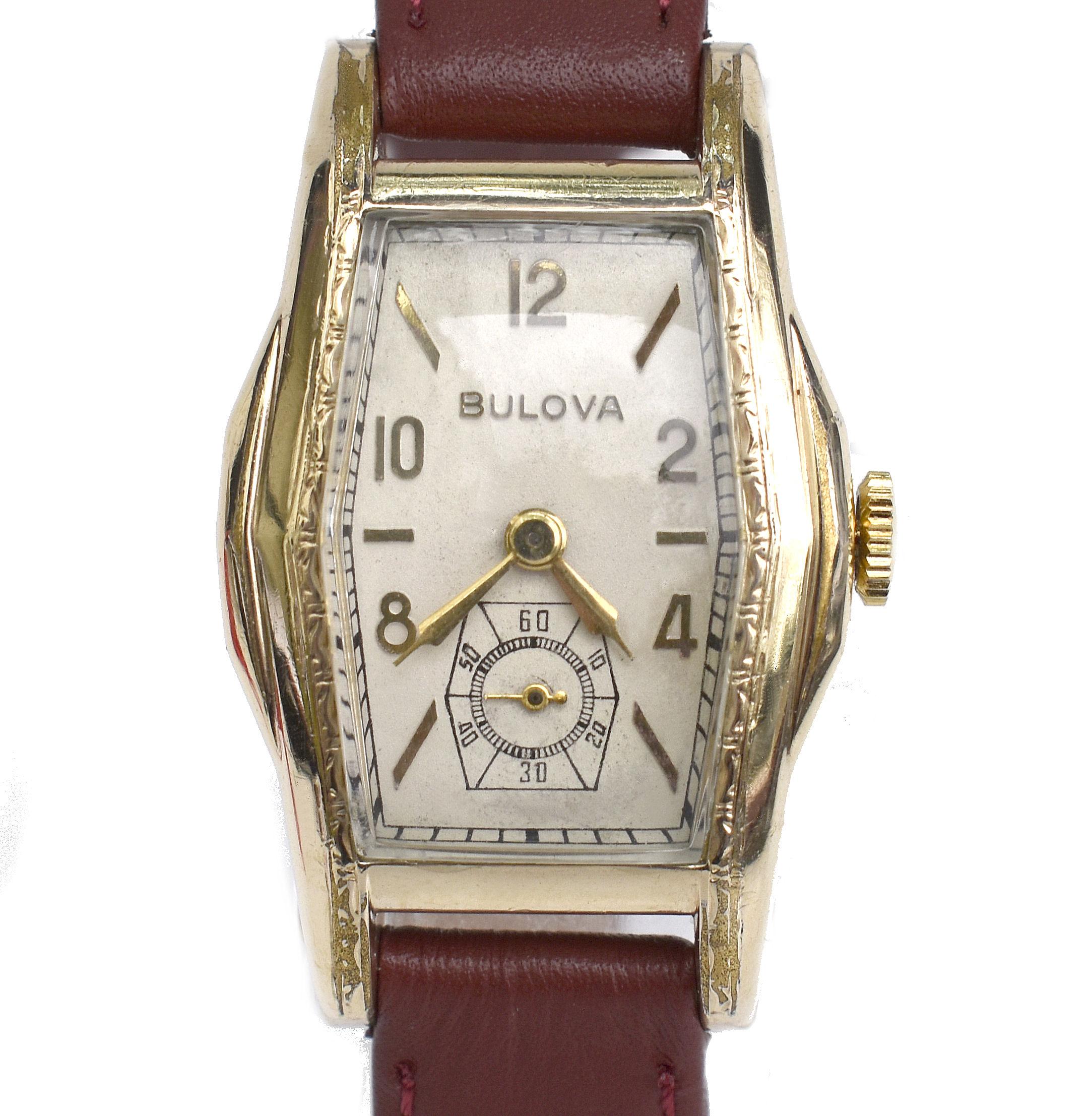 Art Deco 1939 Bulova WW2 Gents Gold Filled Manual Wrist Watch, Fully Serviced 2