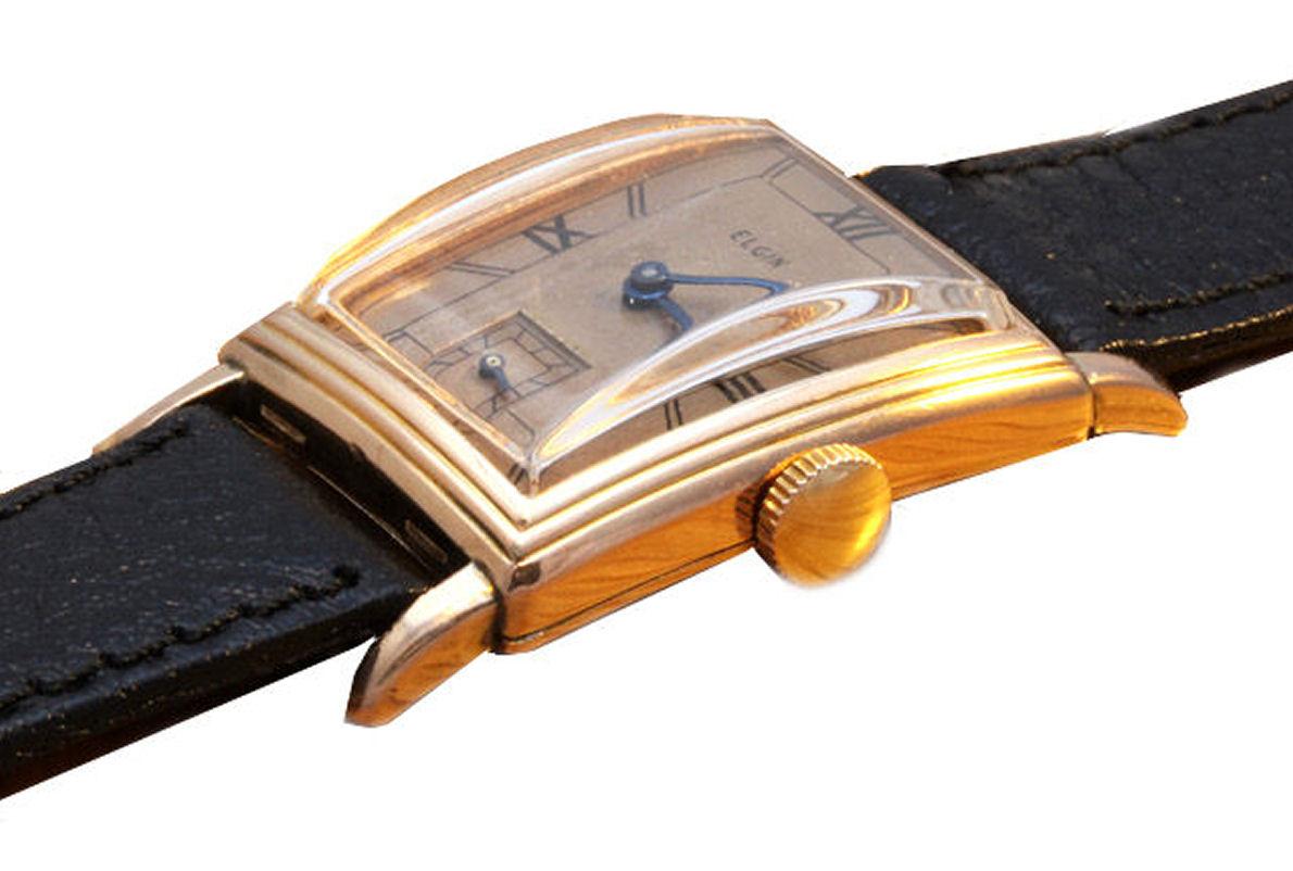 Art Deco 1939 Elgin in Roségold gefüllte Herrenuhr, komplett gewartet (Art déco)
