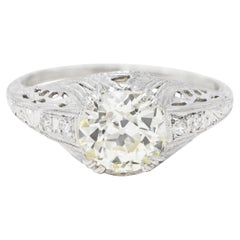 Art Deco 1.94 Carats Old European Diamond Platinum Foliate Engagement Ring