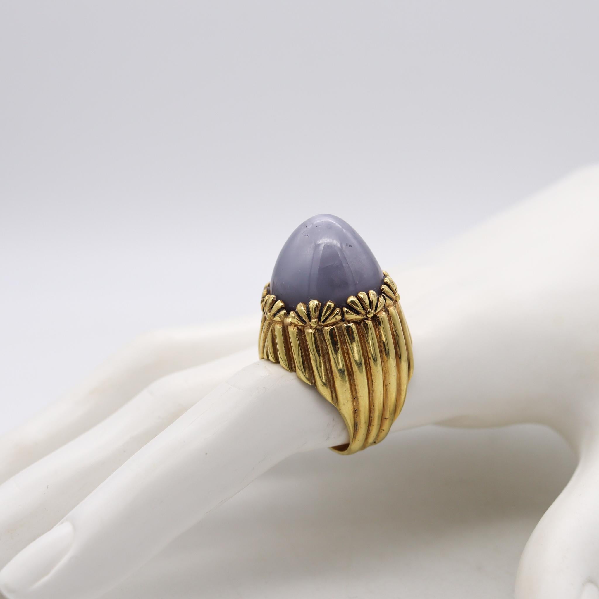 Art Deco 1940 Designer Cocktail Ring 14Kt Gold with 47.24 Cts Blue Star Sapphire For Sale 5