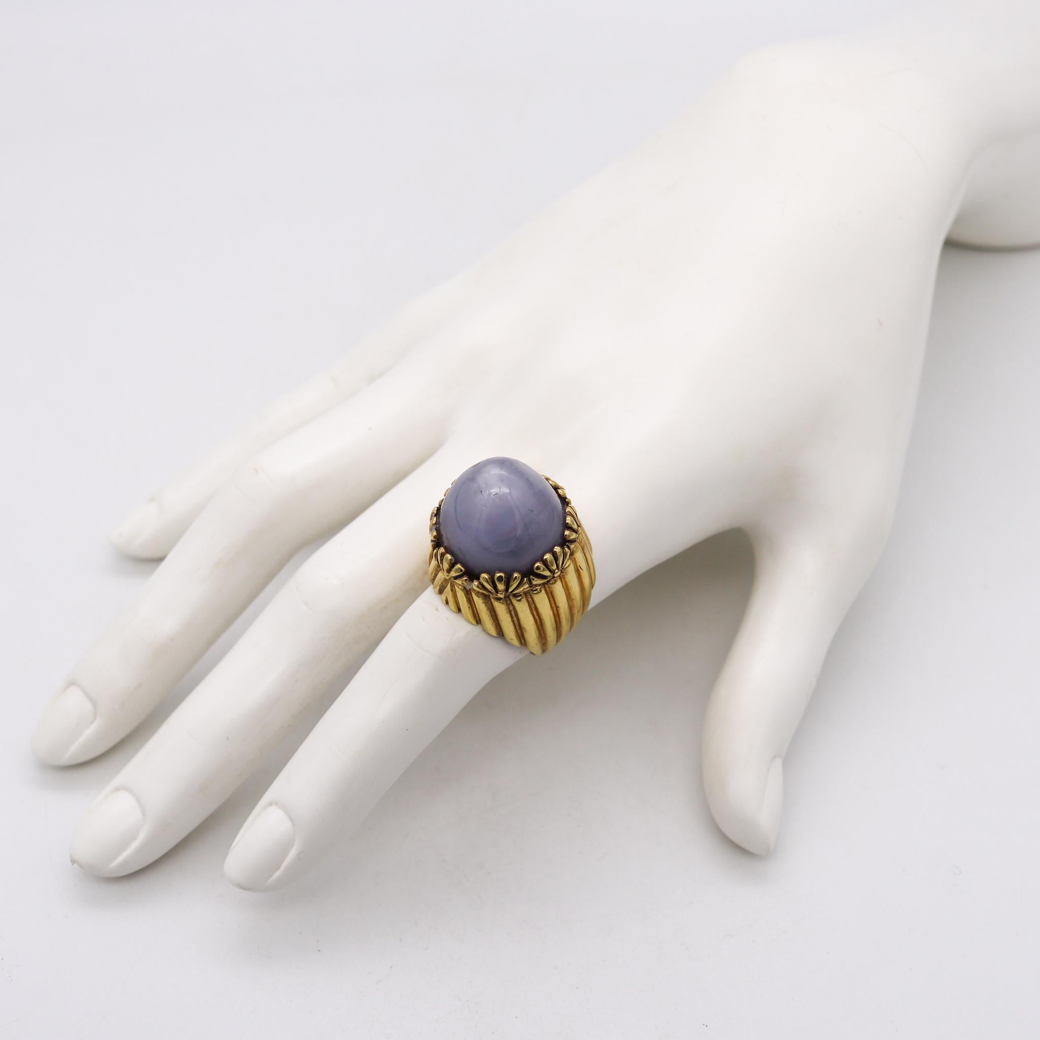 Art Deco 1940 Designer Cocktail Ring 14Kt Gold with 47.24 Cts Blue Star Sapphire For Sale 6