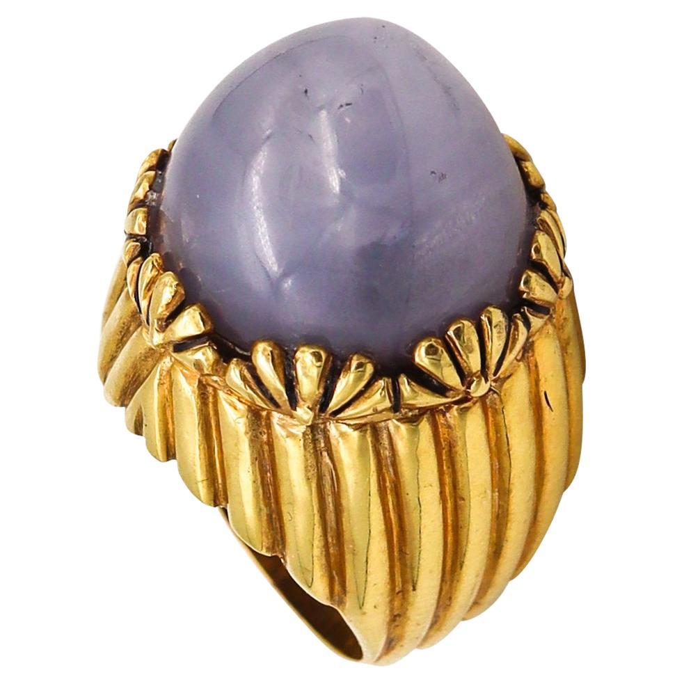 Art Deco 1940 Designer Cocktail Ring 14Kt Gold with 47.24 Cts Blue Star Sapphire For Sale