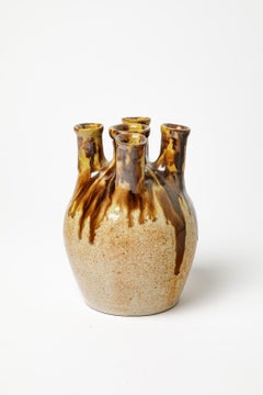 Vase à fleurs Art Déco 1940 par Joseph Talbot La Borne Couleurs Brown et Black 3/3