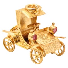 ART DECO 1940 Arte Antiques Ford T-Model Car Ciondolo in oro giallo 18Kt