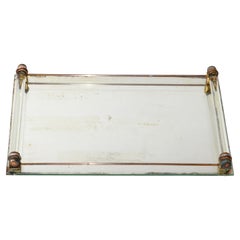 Art Deco 1940 Mirrored Glass Vanity Drink Serving Tray Copper Brass Metal France