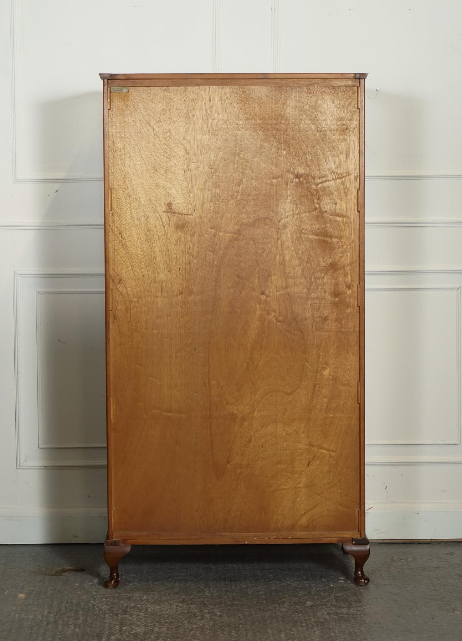 ART DECO 1940 MONTROSE FLAMED MAHOGANY WARDROBE RAiSED QUEEN ANNE LEGS 4