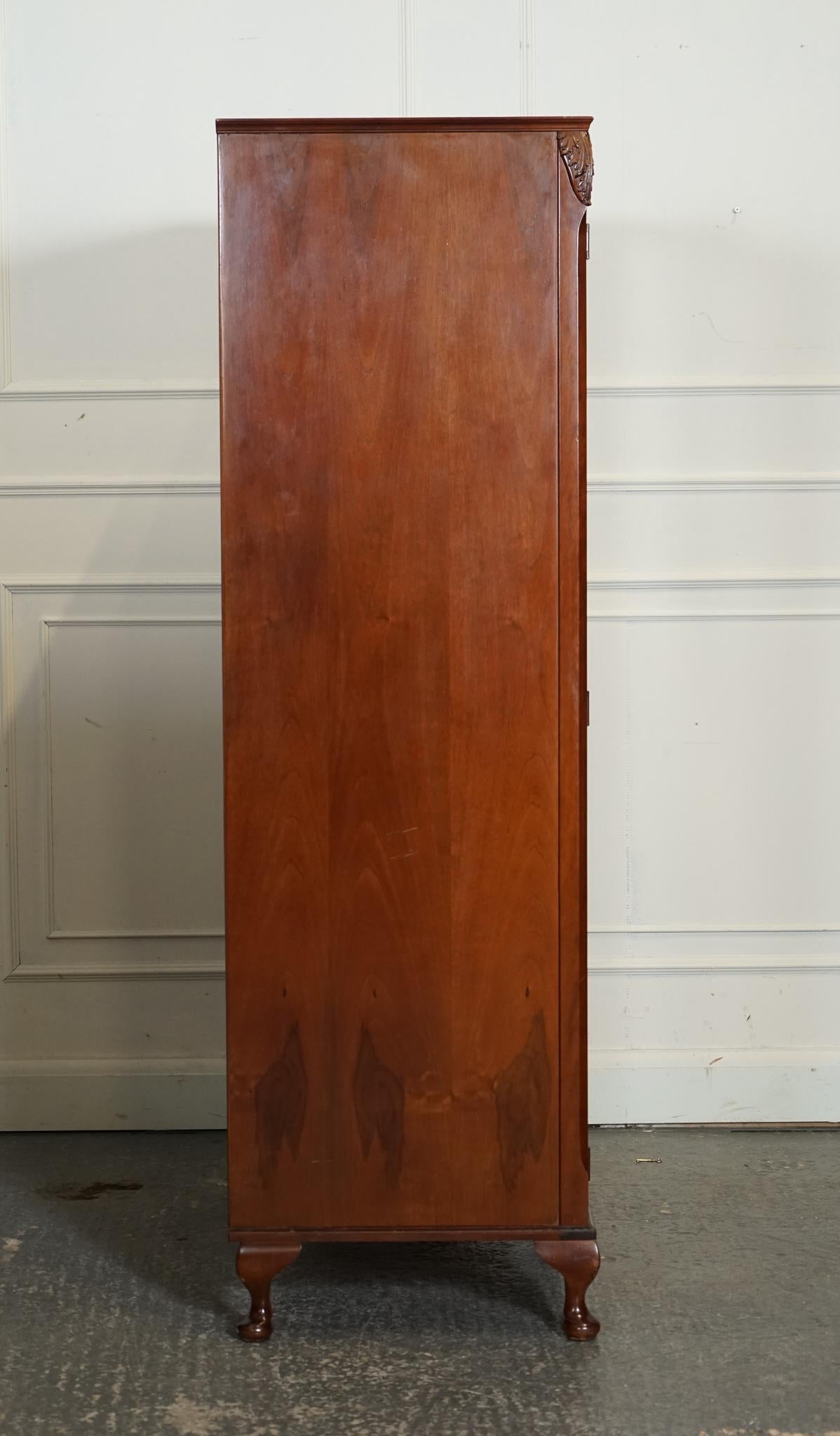 ART DECO 1940 MONTROSE FLAMED MAHOGANY WARDROBE RAiSED QUEEN ANNE LEGS 6