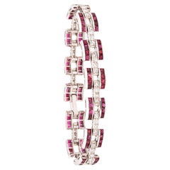 Art Deco 1940 Platinum Bracelet with 13.97 Cts in Burma Rubies and Diamonds