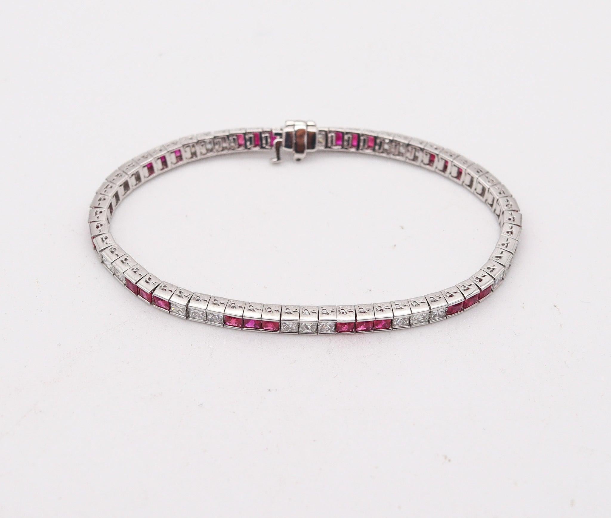 Art Deco ART DECO 1940 Riviera Bracelet In Platinum With 12.30 Ctw In Diamonds & Rubies For Sale
