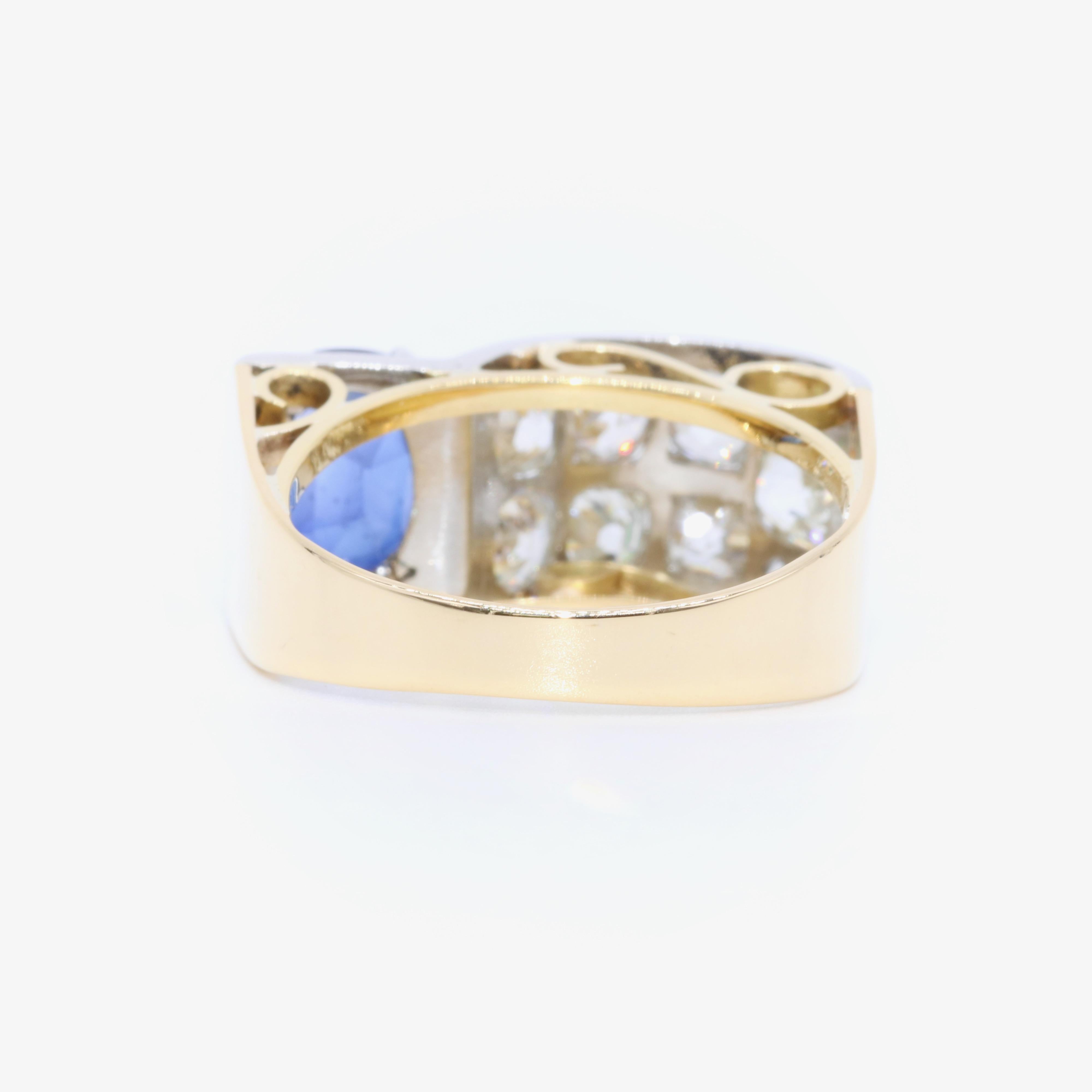 Art Deco 1940s 18K Gold & Platinum 4.78tgw Sapphire and Diamond Tank Ring For Sale 5