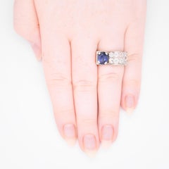 Art Deco 1940s 18K Gold & Platinum 4.78tgw Sapphire and Diamond Tank Ring