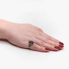 Art Deco 1940s 18K White Gold 1.1ct Cabochon Emerald, Onyx & Diamond Panel Ring