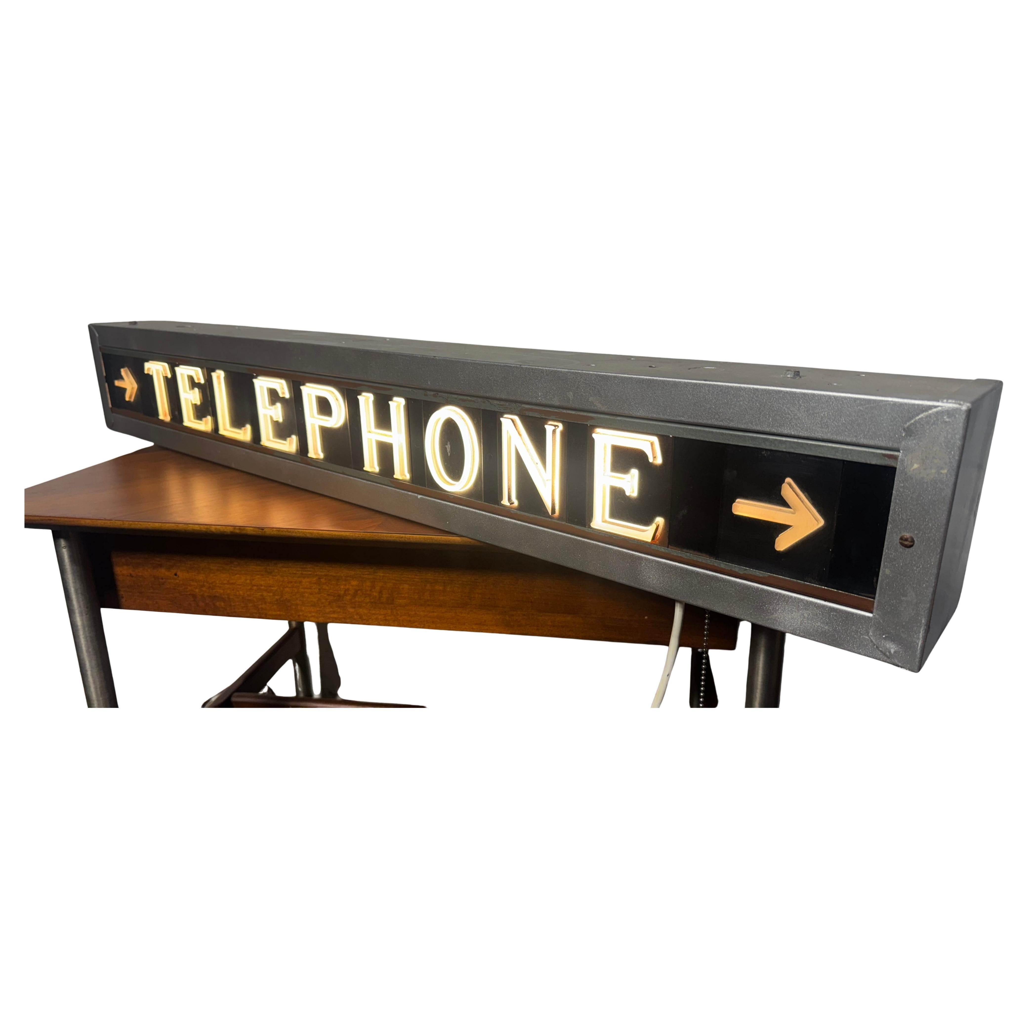 aRT dECO  1940s / 50s Modernist Light -up "TELEPHONE" SIGN.... 40" LONG