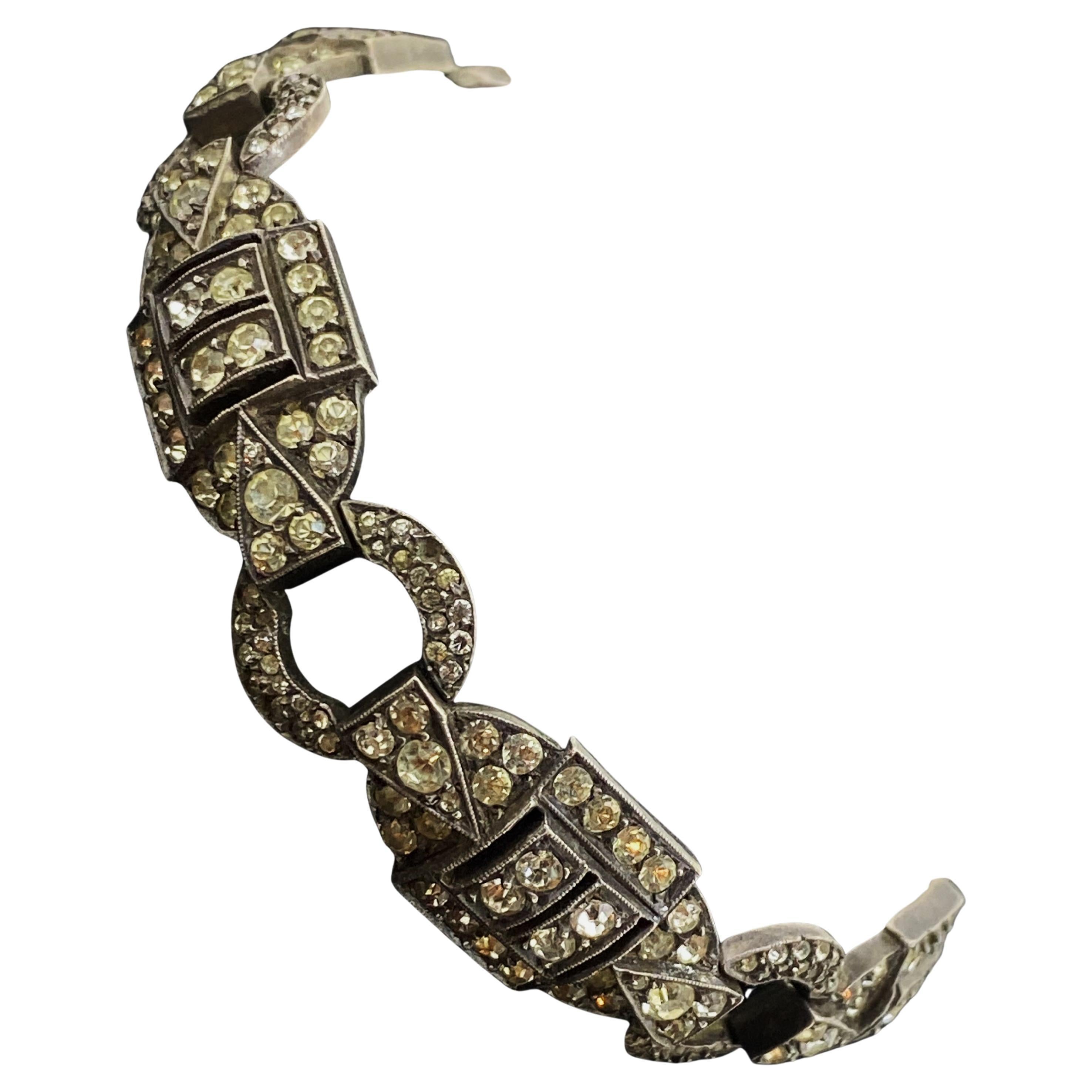 Round Cut Art-Deco 1940's 925 Silver & Marcasite Ladies' Bracelet, 20cm - 7.8