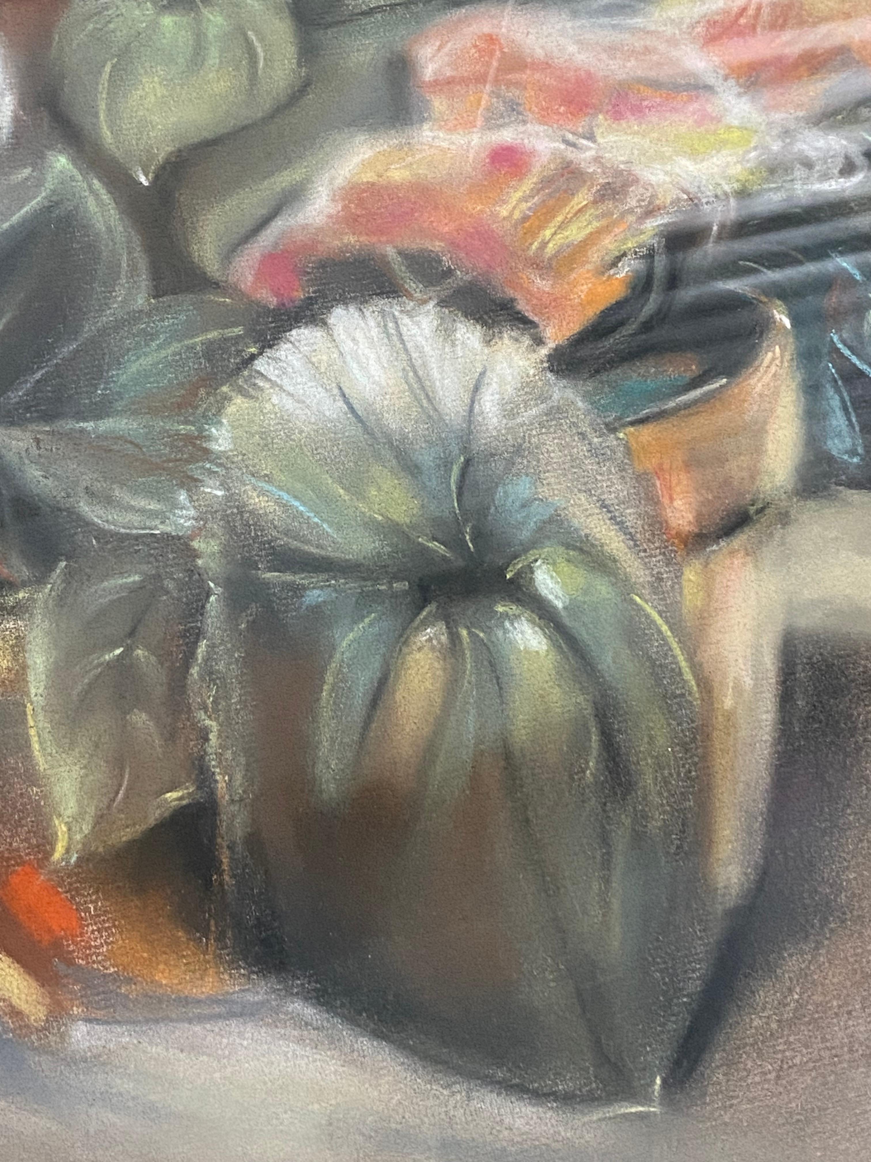 Hand-Painted Art Deco 1940s Floral Still Life Painting For Sale