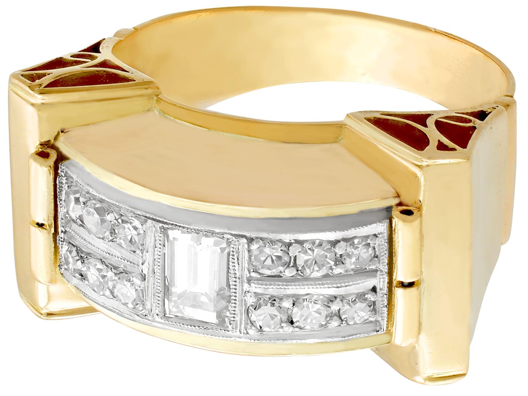 Emerald Cut Vintage Art Deco Diamond and Yellow Gold Cocktail Ring For Sale