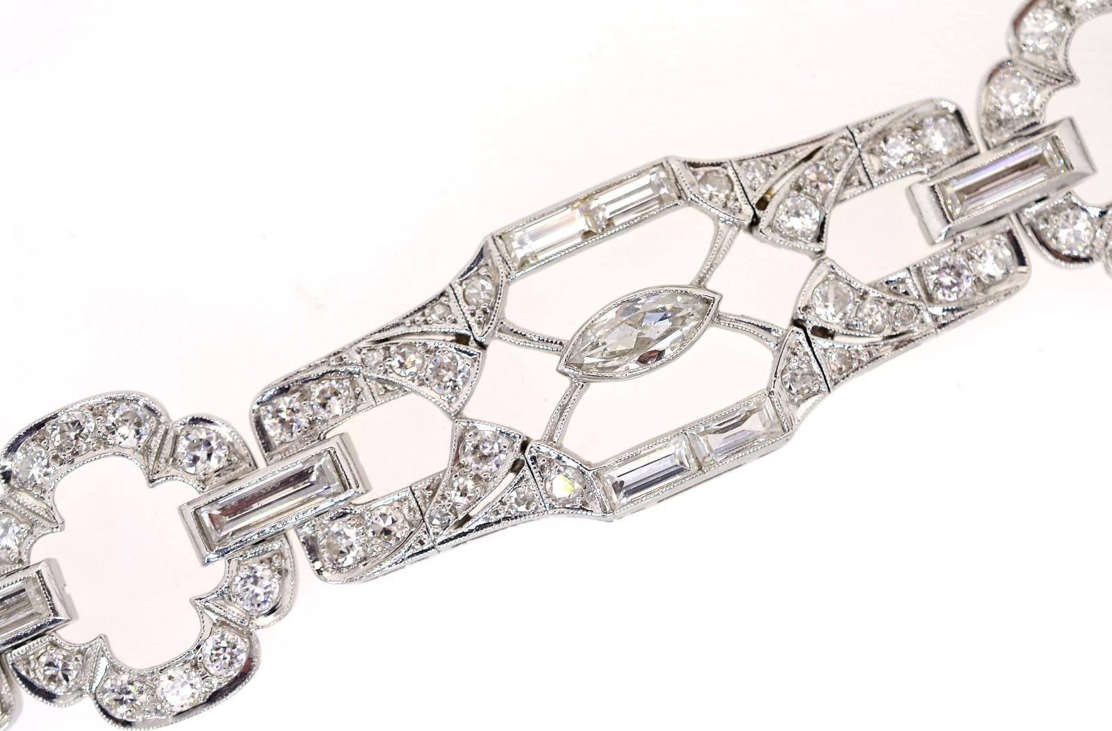 Marquise Cut Art Deco 1940s Diamond & Platinum Bracelet