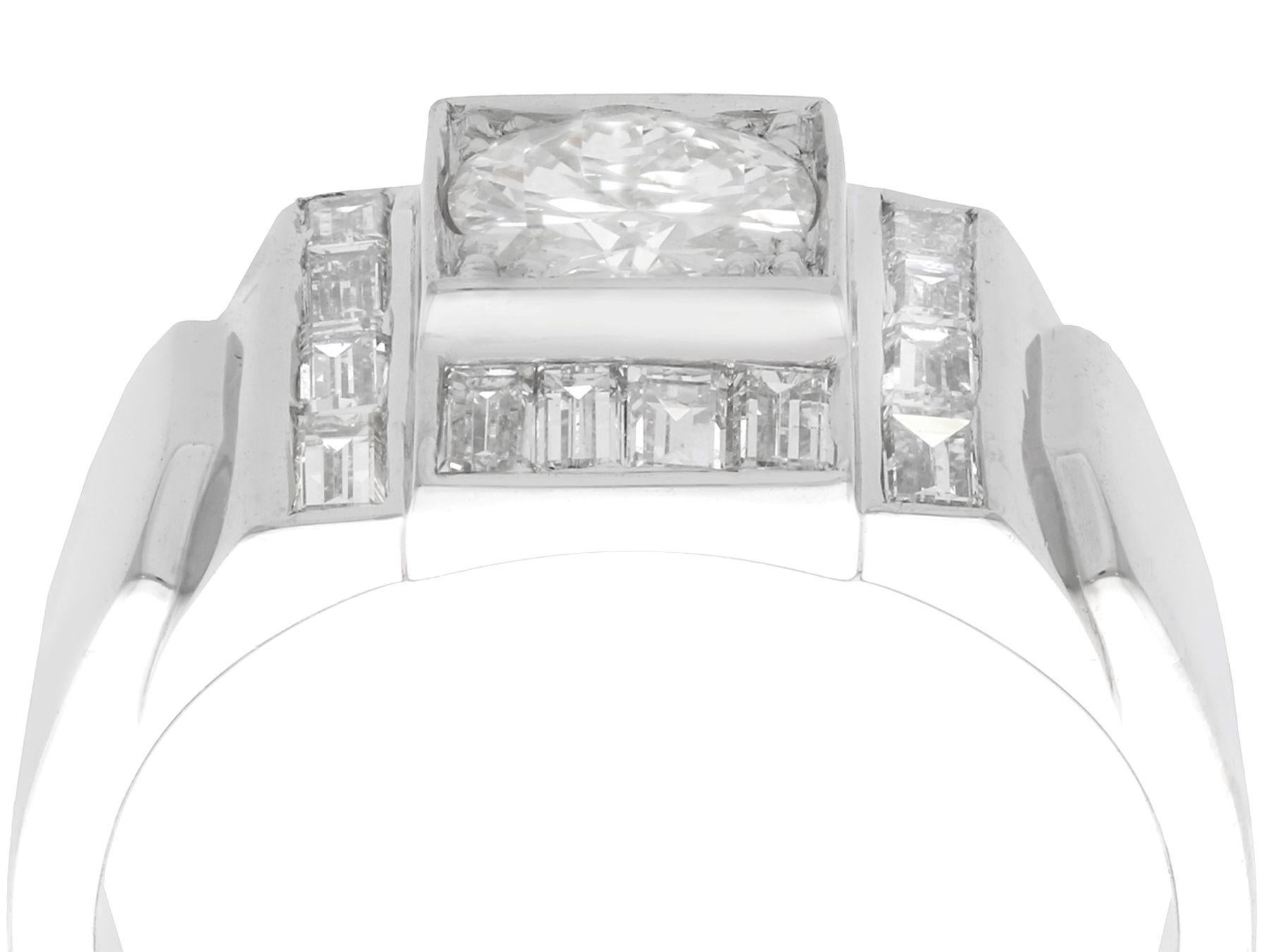A stunning vintage French Art Deco 1.60 carat diamond and 18 karat white gold cocktail ring; part of our diverse jewelry and estate jewelry collections.

This stunning, fine and impressive Art Deco vintage diamond ring has been crafted in 18k white